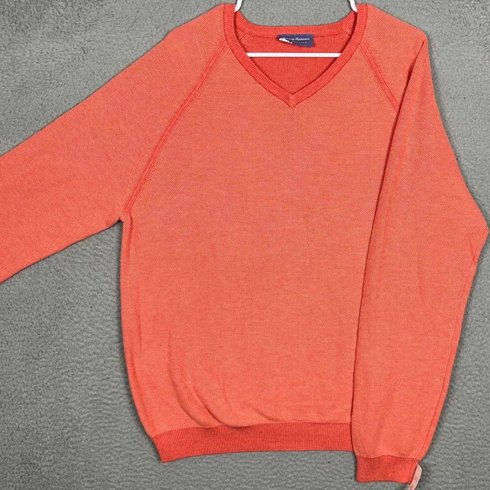 NEW Tommy Bahama Sweater Mens Large Reversible Coral V-Neck Pima Cotton Pullover